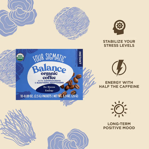 Four Sigmatic Balance Organic Instant Coffee with Ashwagandha, Tulsi, Eleuthero Adaptogens & Chaga Mushroom