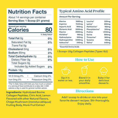 Further Food Lemon Bovine Collagen Peptides Powder with Chaga Mushroom
