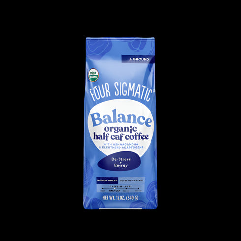 Four Sigmatic Balance Half-Caf Organic Ground Coffee with Chaga Mushroom & Ashwagandha, Medium Roast