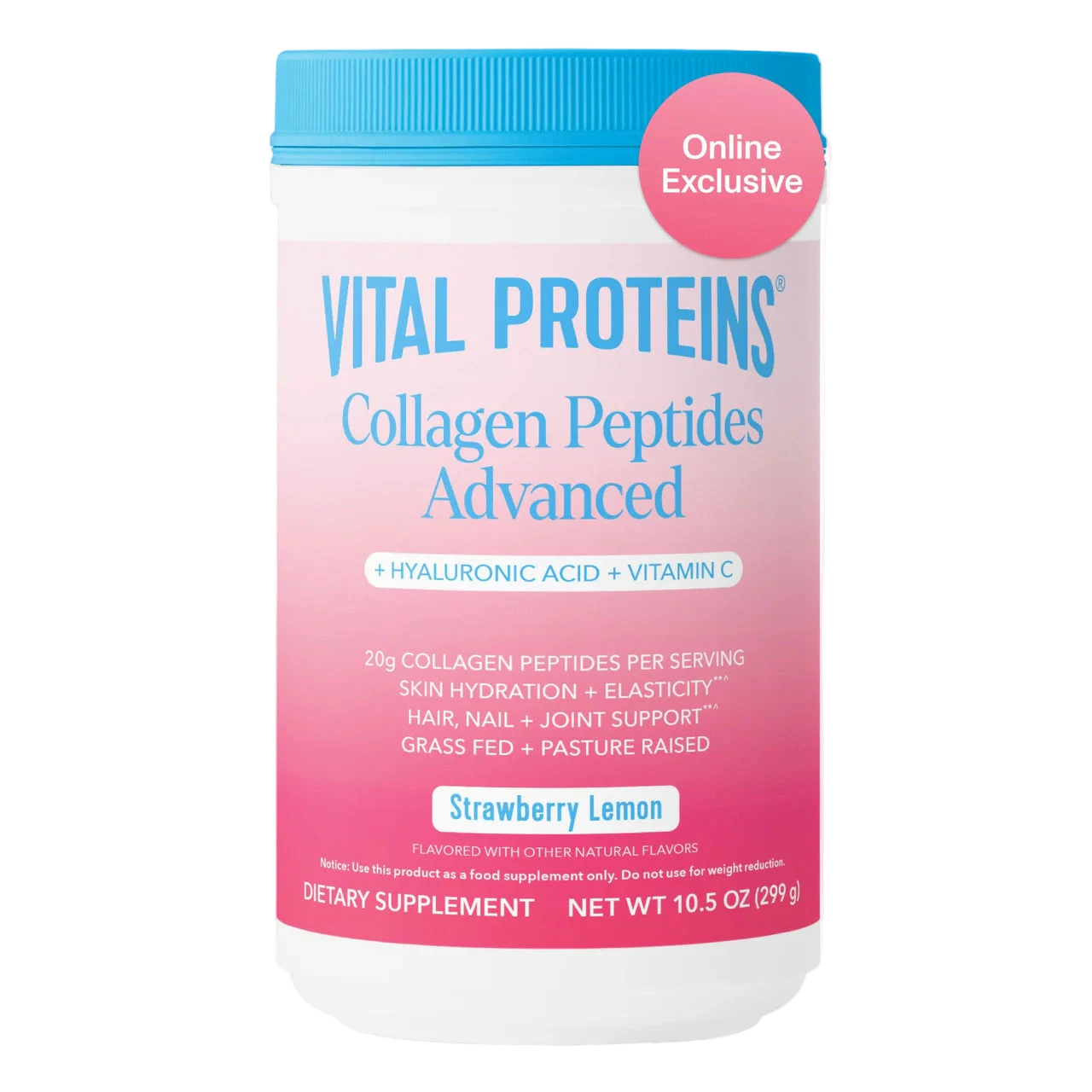 Vital Proteins Advanced Collagen Peptides Powder with Hyaluronic Acid & Vitamin C - Strawberry Lemon (299g)