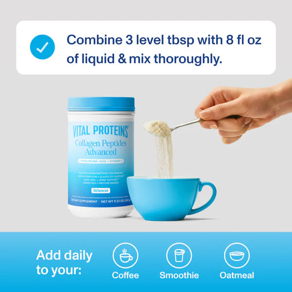 Vital Proteins Advanced Collagen Unflavoured Peptides Powder with Hyaluronic Acid & Vitamin C (Small 265g / Big 567g)