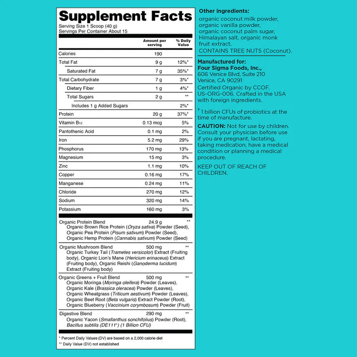 Four Sigmatic Organic Plant-Based Protein With Mushrooms & Adaptogens, Vanilla