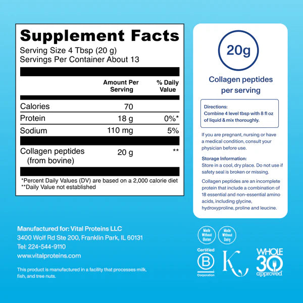 Vital Proteins Bovine Collagen Peptides Unflavoured Powder (284g)