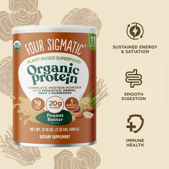 Four Sigmatic Organic Plant-Based Protein with Mushrooms & Adaptogens, Peanut Butter