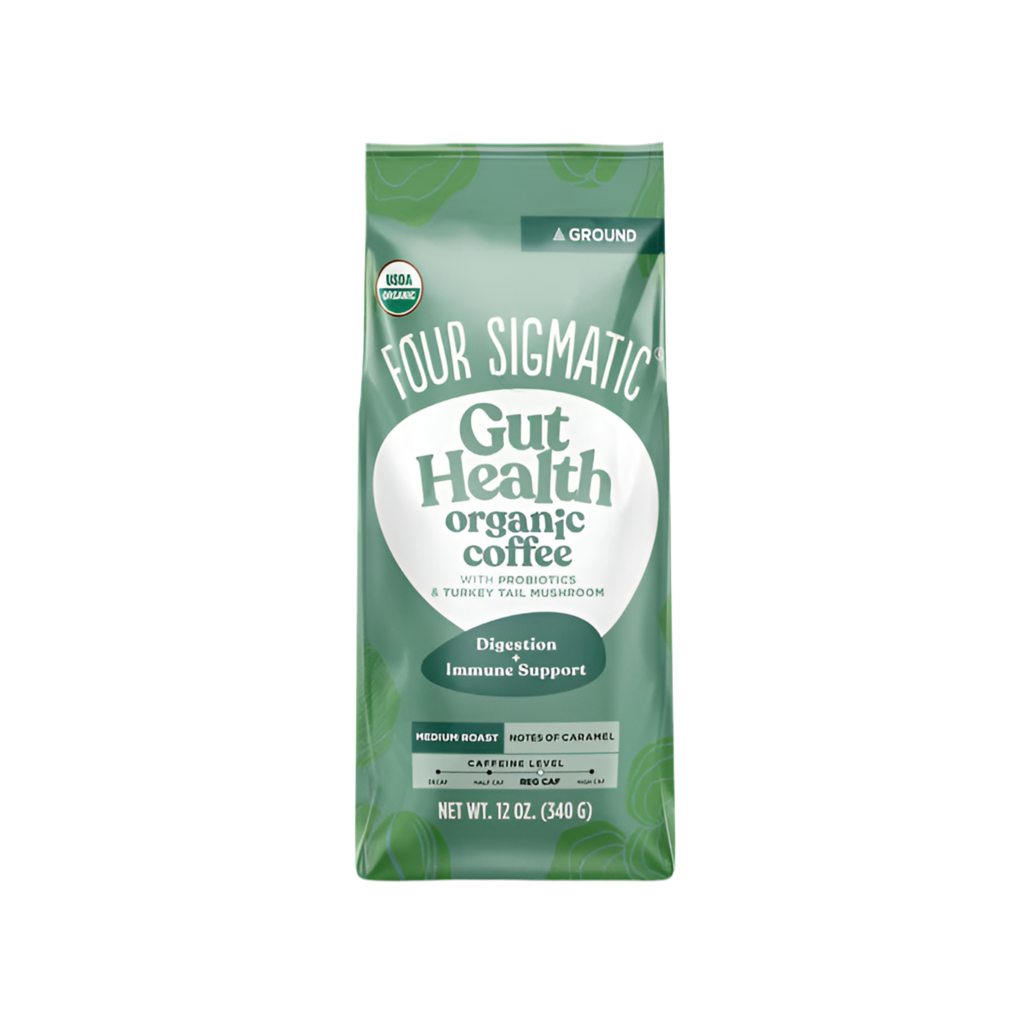Four Sigmatic Gut-Health Organic Ground Coffee with Probiotics & Turkey Tail Mushroom, Medium Roast
