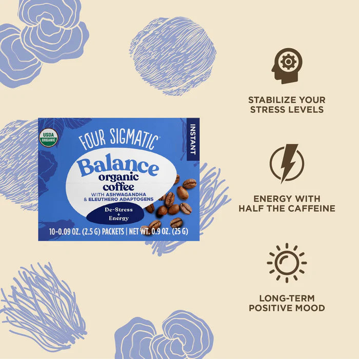 Four Sigmatic Balance Organic Instant Coffee with Ashwagandha, Tulsi, Eleuthero Adaptogens & Chaga Mushroom