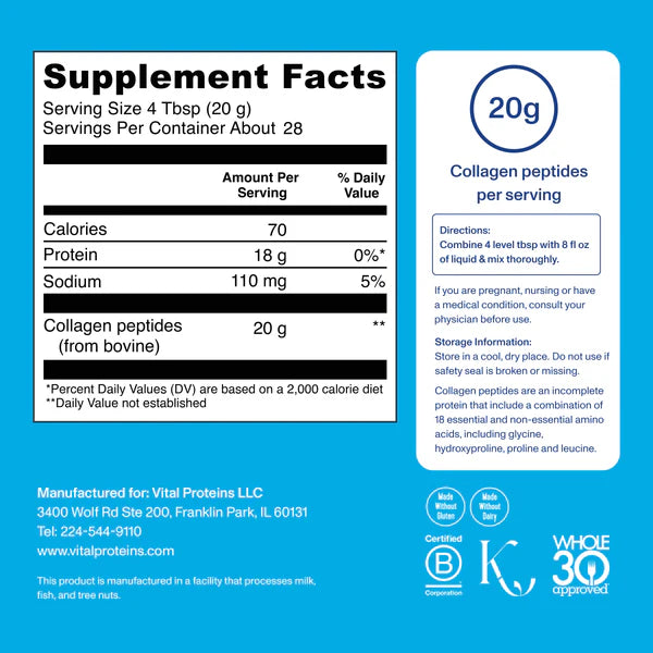 Vital Proteins Bovine Collagen Peptides Unflavoured Powder (680g)