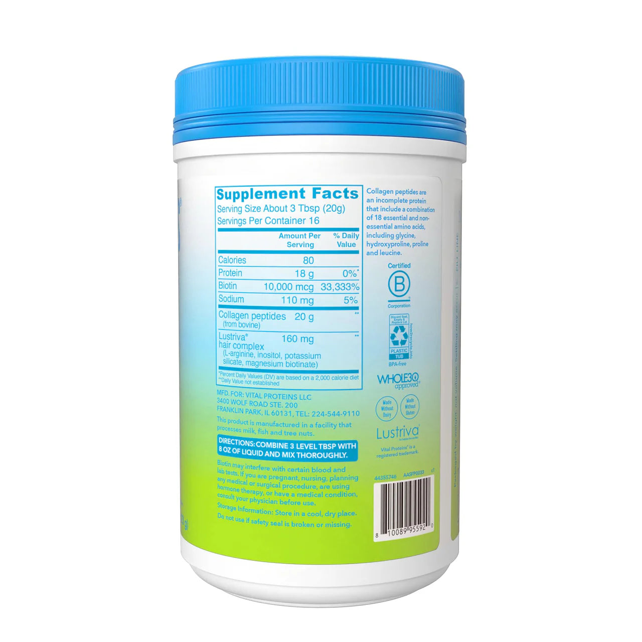 Vital Proteins Hair Complex Bovine Collagen Peptides & Biotin Unflavoured Powder (323g)