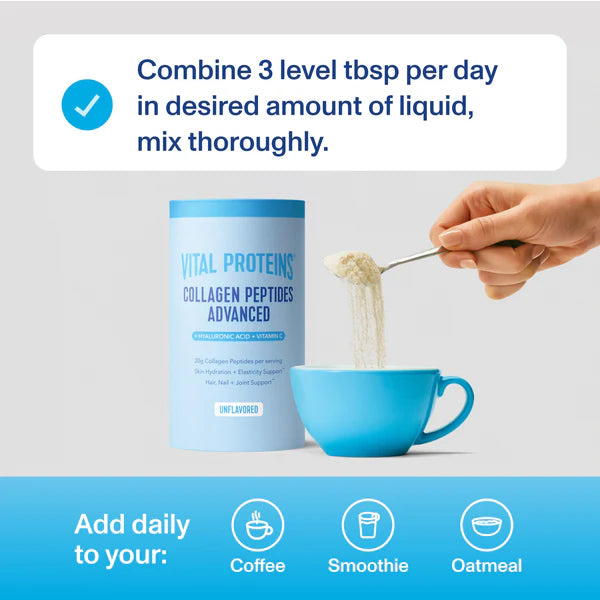 Vital Proteins Advanced Collagen Unflavoured Peptides Powder with Hyaluronic Acid & Vitamin C (Small 265g / Big 567g)