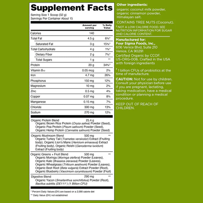 Four Sigmatic Organic Plant-Based Protein with Mushrooms & Adaptogens, Unflavoured