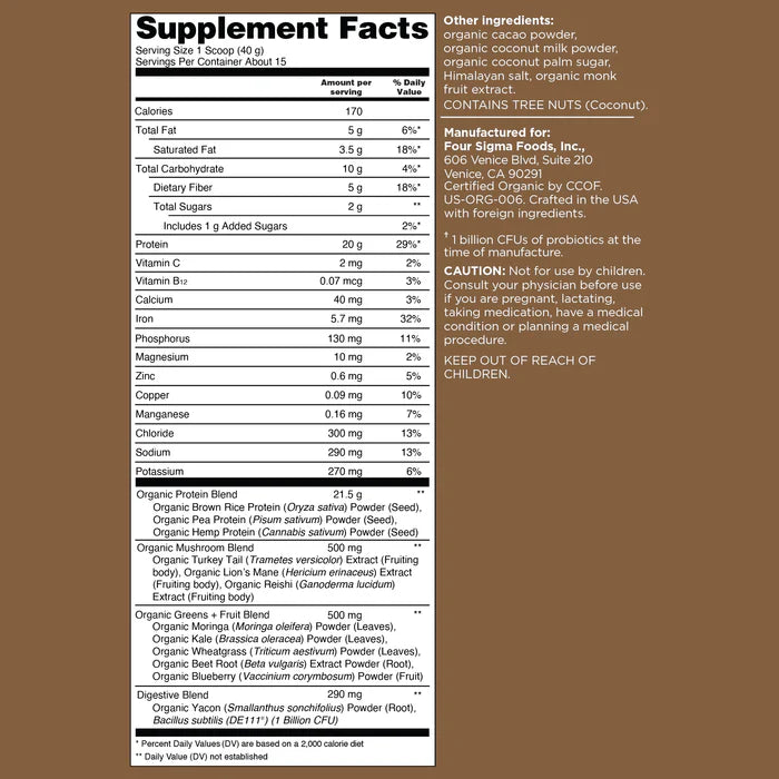 Four Sigmatic Organic Plant-Based Protein With Mushrooms & Adaptogens, Chocolate