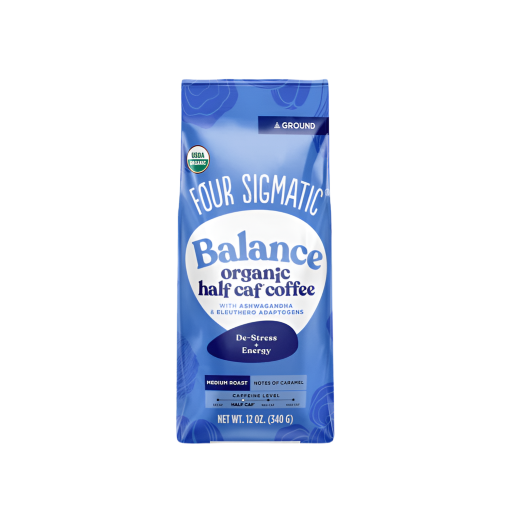 Four Sigmatic Balance Half-Caf Organic Ground Coffee with Chaga Mushroom & Ashwagandha, Medium Roast