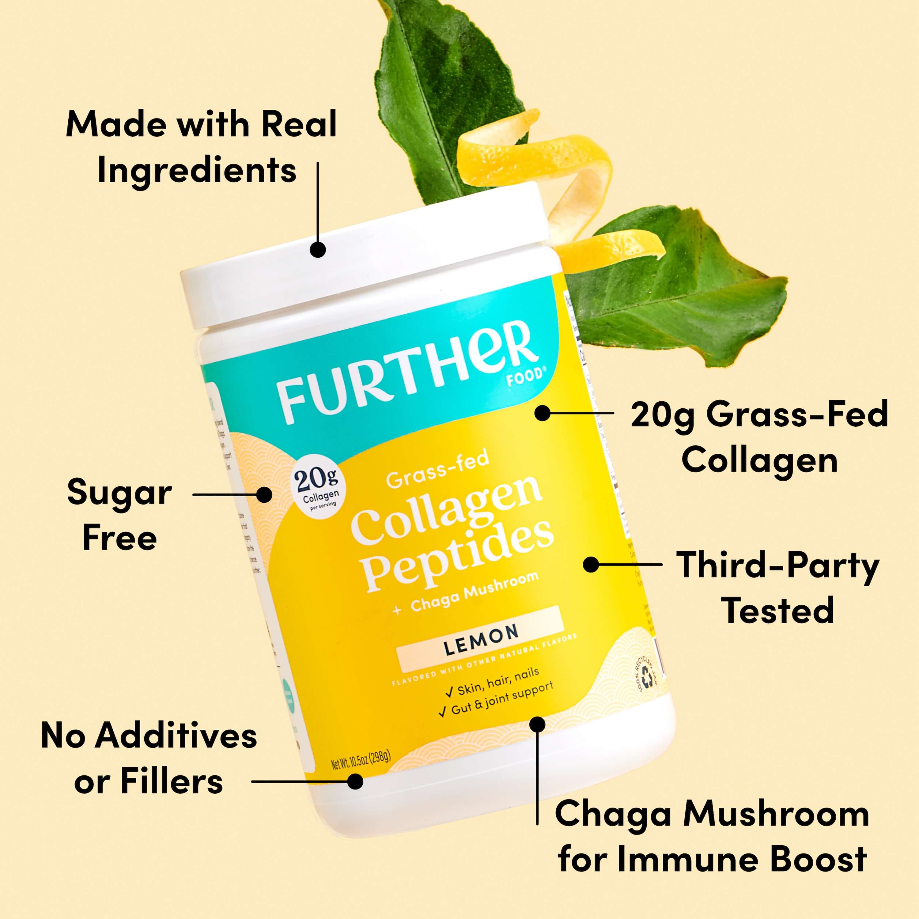 Further Food Lemon Bovine Collagen Peptides Powder with Chaga Mushroom