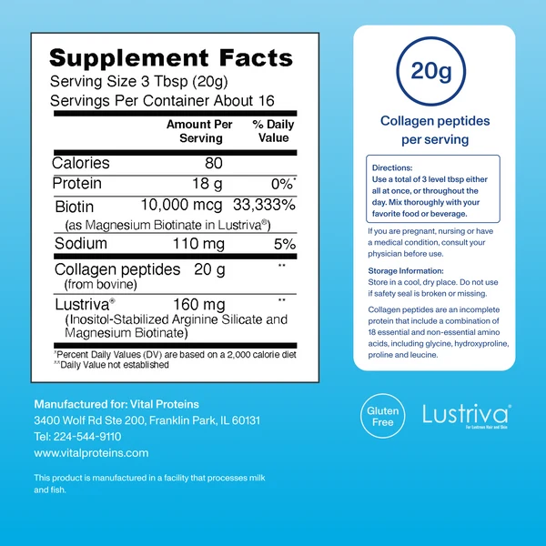 Vital Proteins Hair Complex | Biotin Complex + Bovine Collagen Peptides Unflavoured Powder (323g)