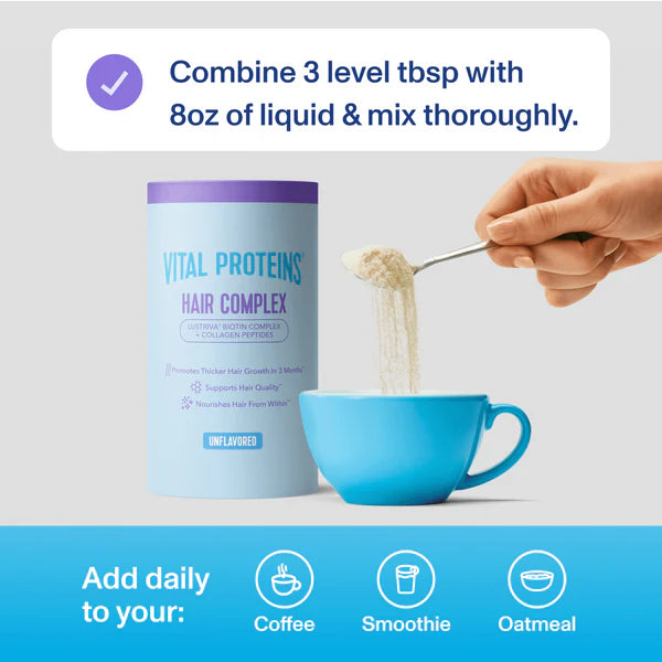 Vital Proteins Hair Complex | Biotin Complex + Bovine Collagen Peptides Unflavoured Powder (323g)