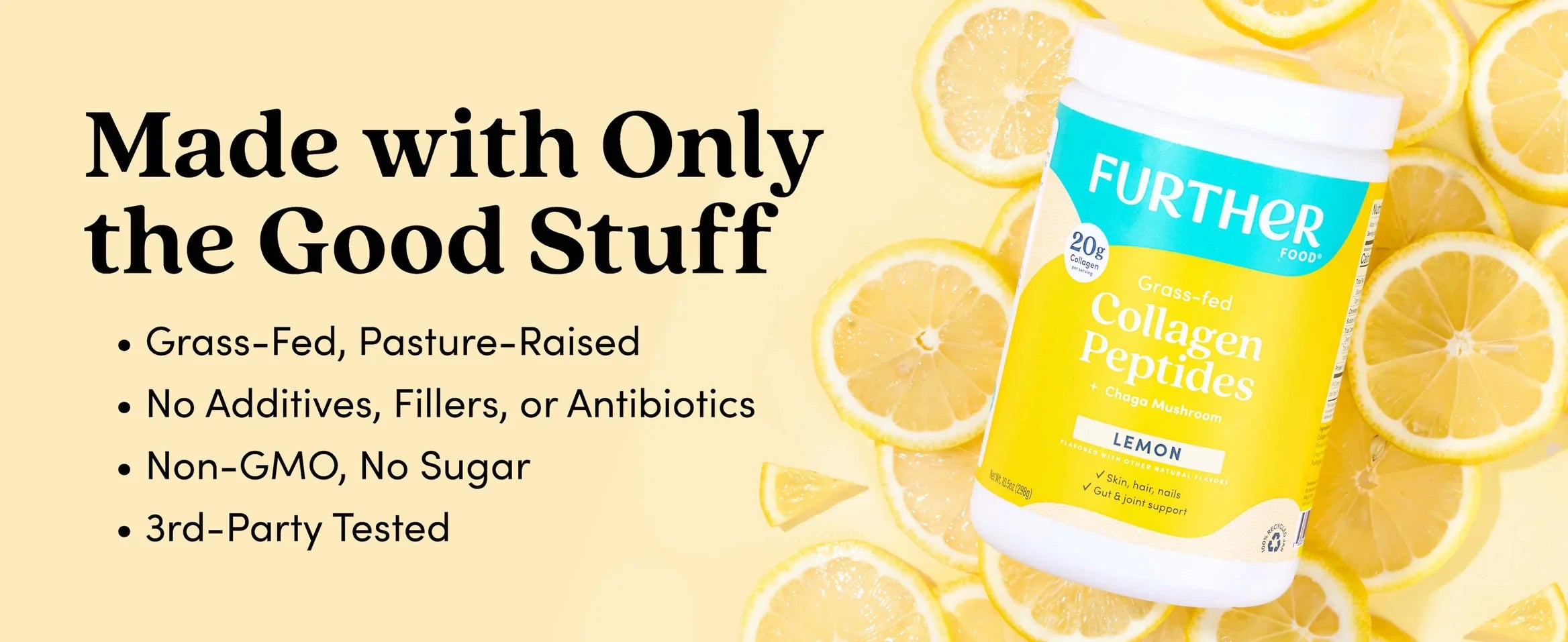 Further Food Lemon Bovine Collagen Peptides Powder with Chaga Mushroom