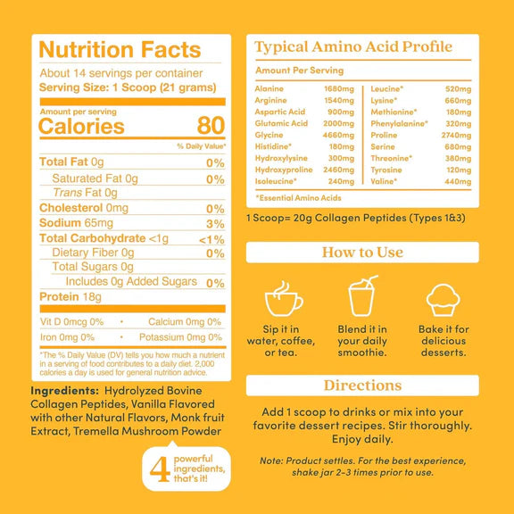 Further Food Vanilla Bovine Collagen Peptides with Tremella Beauty Mushroom