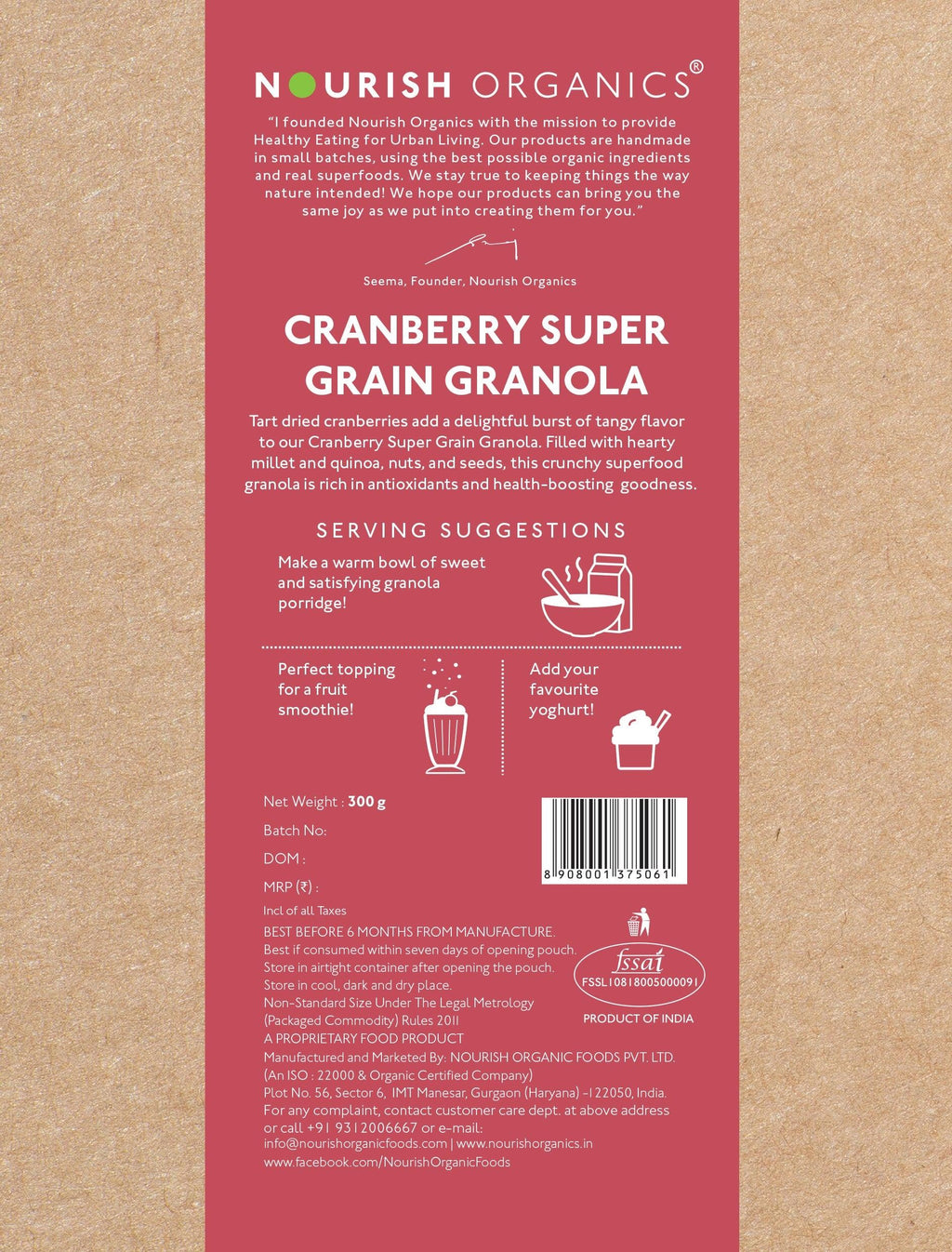 Cranberry Super Grain Granola - nourishorganics.in